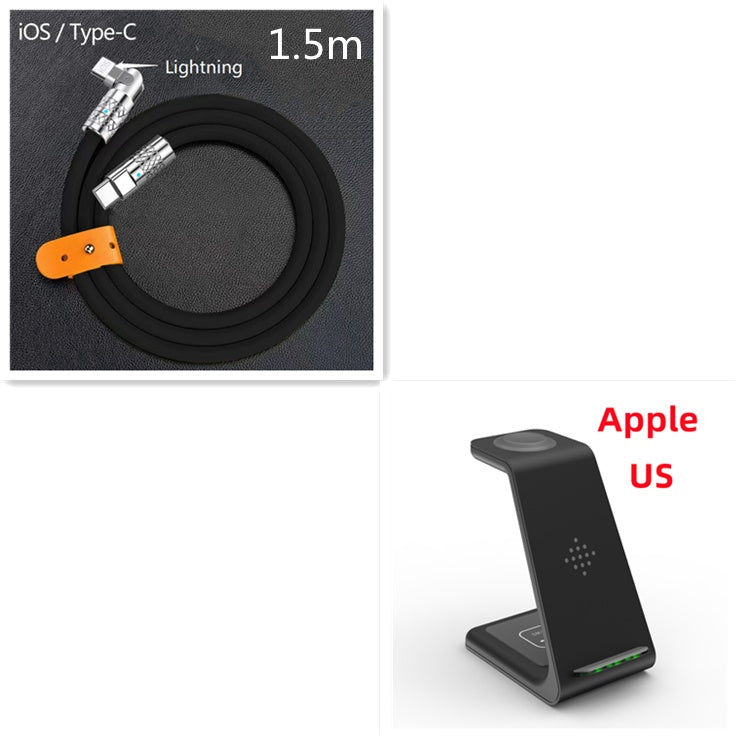 YF-T3 Black/White 3-in-1 Wireless Charger Dock - Apple 1.5m Cable