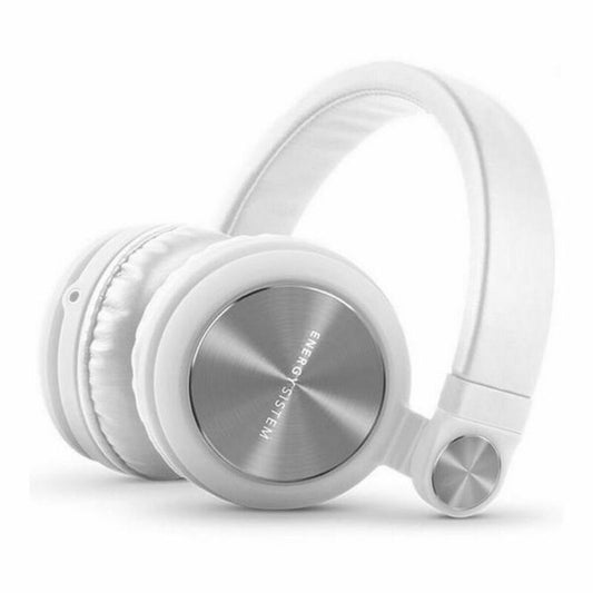 White headphones with silver accents on a white background